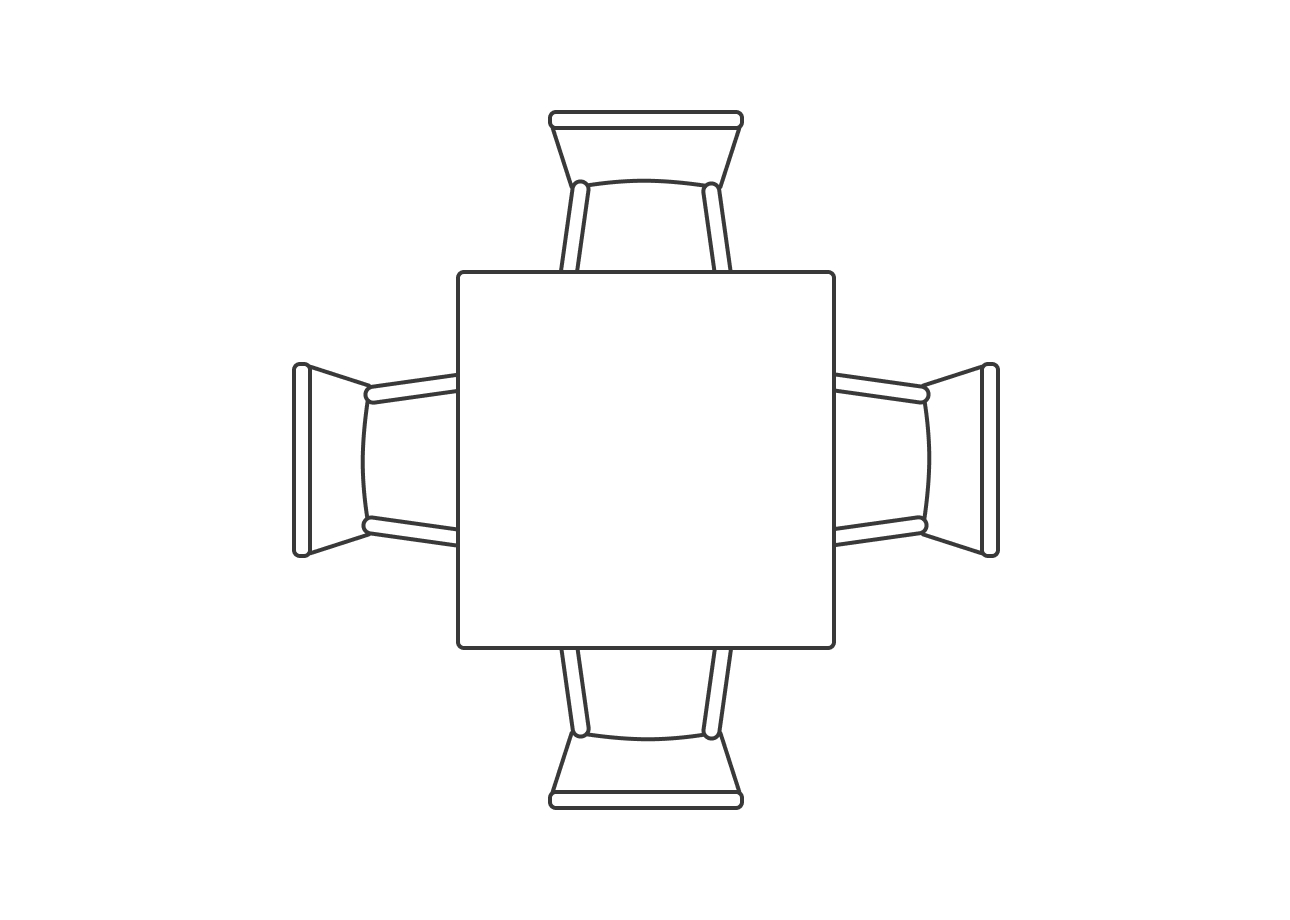 Квадратный, нераскладной, 4 места, с торцевыми